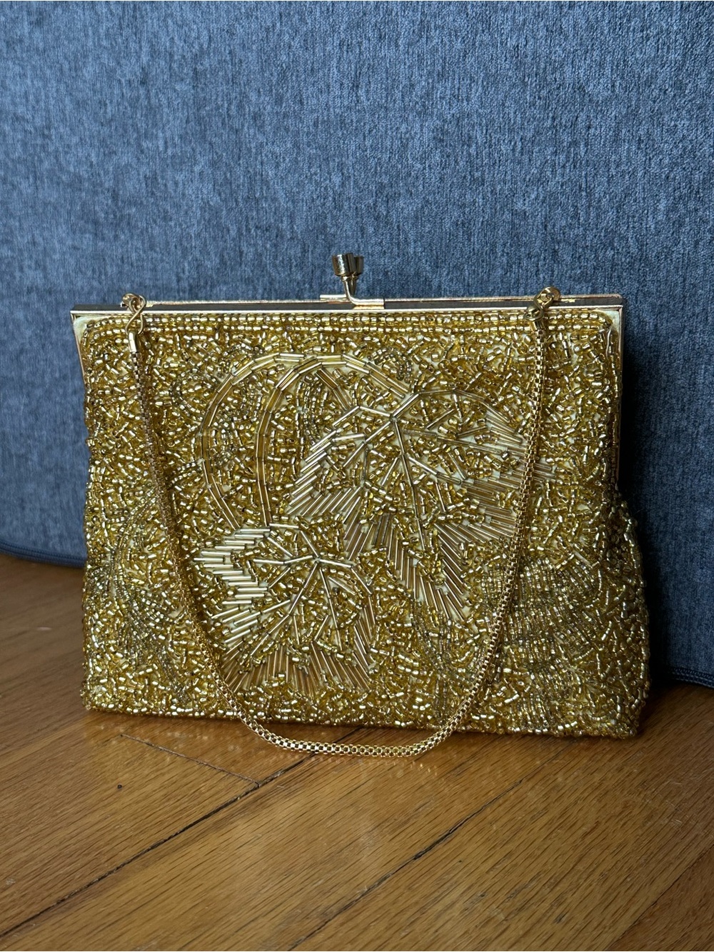 Gold Beaded Evening Clutch Handbag